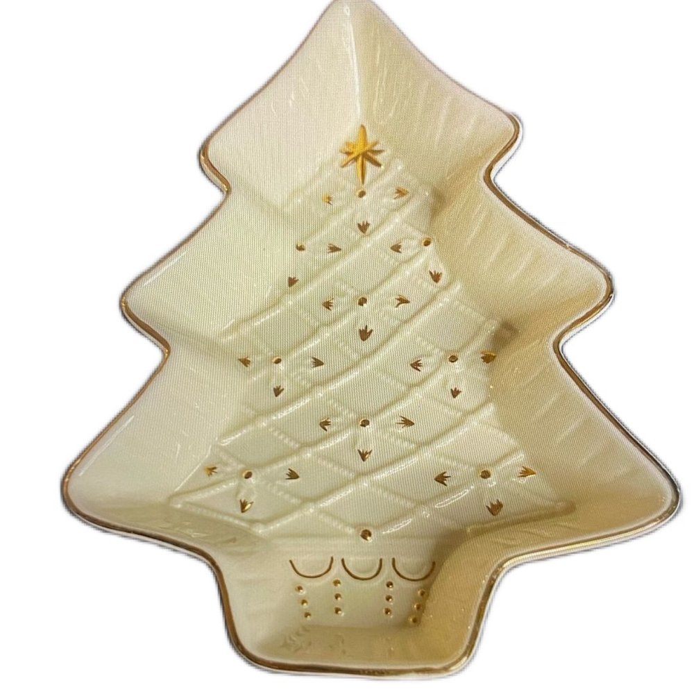 Christmas Tree Candy Dish Formalities by Baum Brothers Ivory and Gold